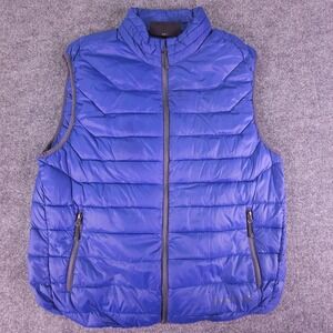 Free Country Down Puffer Vest Mens L Blue Full Zip Sleeveless Outdoor Hiking